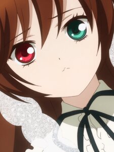 Rating: Safe Score: 0 Tags: 1 1girl black_ribbon brown_hair close-up closed_mouth face green_eyes image looking_at_viewer neck_ribbon red_eyes ribbon shirt simple_background solo suiseiseki User: admin