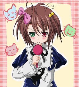 Rating: Safe Score: 2 Tags: !? 1girl ahoge blush bow brown_hair capelet cat commentary_request frills frown green_eyes hair_ornament heterochromia image long_sleeves pink_bow plaid plaid_background red_eyes ribbon rozen_maiden short_hair solo souseiseki takumi_(rozen_garten) User: admin