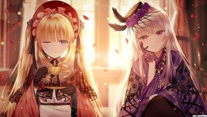 Rating: Safe Score: 0 Tags: 2girls bangs blonde_hair blue_eyes blurry_background blush closed_mouth curtains dress eyebrows_visible_through_hair feathers flower gloves hat imageshinku indoors long_hair looking_at_viewer multiple_girls one_eye_closed petals red_eyes see-through shinku smile suigintou twintails very_long_hair window User: admin
