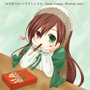 Rating: Safe Score: 0 Tags: 15citron 1girl blush brown_hair dress eating english_text food frills green_background green_dress green_eyes hat head_rest head_scarf heterochromia image long_hair long_sleeves looking_at_viewer lowres pocky red_eyes rozen_maiden solo suiseiseki table very_long_hair User: admin