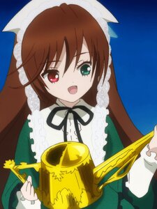 Rating: Safe Score: 0 Tags: 1 1girl :d brown_hair dress frills green_dress green_eyes heterochromia holding image long_hair long_sleeves open_mouth red_eyes ribbon simple_background smile solo suiseiseki very_long_hair watering_can User: admin