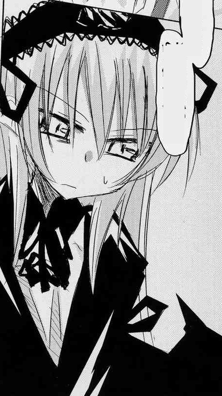 1girl blush closed_mouth frown greyscale hairband image lolita_hairband long_hair looking_at_viewer monochrome simple_background solo suigintou upper_body