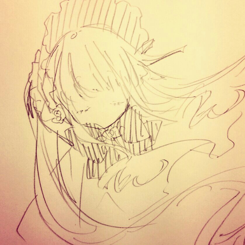 1girl dress frills image long_hair monochrome shinku solo