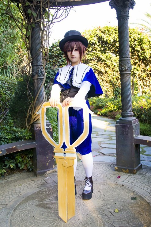 1girl brown_hair closed_eyes day dress hat long_sleeves outdoors shoes solo souseiseki standing sunlight tree white_legwear
