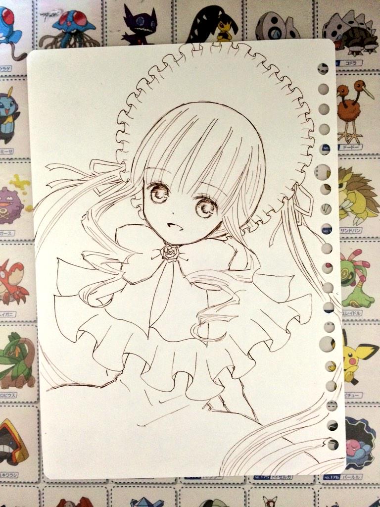 1girl bangs bonnet dress eyebrows_visible_through_hair frills hat image long_hair looking_at_viewer open_mouth photo shinku simple_background smile solo twintails upper_body