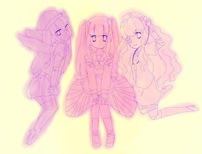 3girls blush dress hat image long_hair monochrome multiple multiple_girls school_uniform shoes tagme