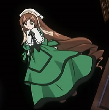 1girl auto_tagged brown_hair dress green_dress green_eyes head_scarf image long_hair long_sleeves looking_at_viewer puffy_sleeves simple_background solo standing suiseiseki very_long_hair