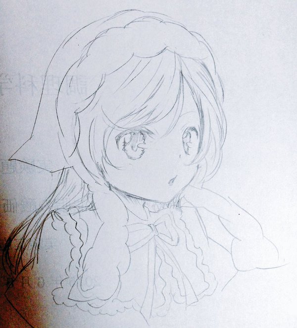 1girl auto_tagged bangs blush braid dress eyebrows_visible_through_hair image long_hair long_sleeves looking_at_viewer monochrome solo suiseiseki traditional_media twin_braids upper_body