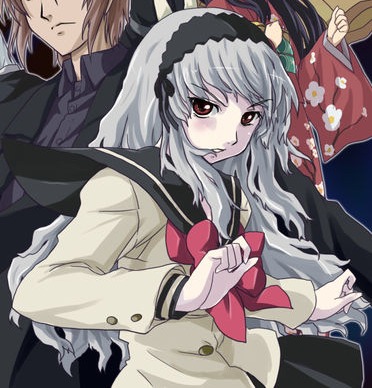 1boy 1girl blonde_hair bow bowtie hairband image long_hair long_sleeves red_eyes school_uniform solo suigintou suit