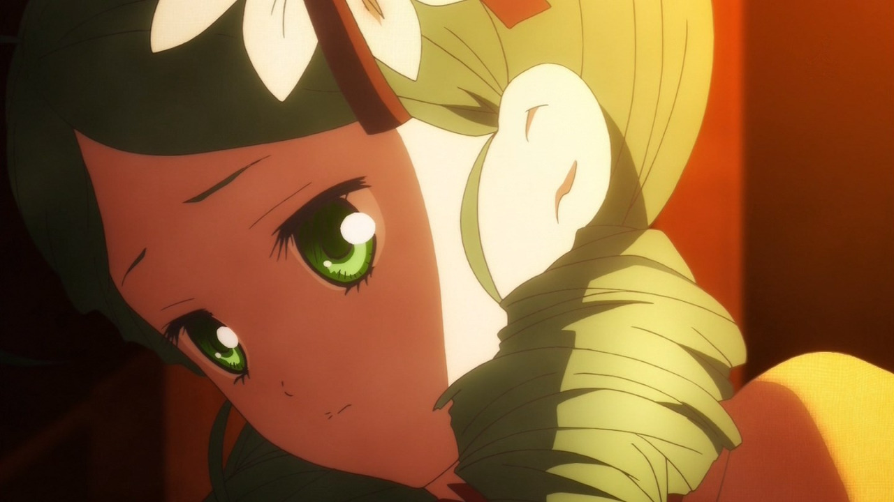1girl closed_mouth drill_hair face flower green_eyes hair_ornament image kanaria looking_at_viewer solo