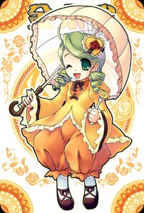 Rating: Safe Score: 0 Tags: 1girl black_umbrella bloomers dress drill_hair frills full_body green_eyes green_hair holding holding_umbrella image kanaria long_sleeves one_eye_closed open_mouth pantyhose parasol smile solo twin_drills umbrella User: admin