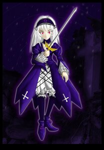 Rating: Safe Score: 0 Tags: 1girl boots cross dress frills full_body hairband image letterboxed long_hair long_sleeves pillarboxed puffy_sleeves red_eyes silver_hair solo standing suigintou sword weapon User: admin