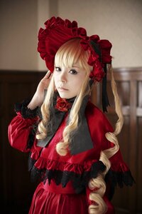 Rating: Safe Score: 0 Tags: 1girl blonde_hair blue_eyes bonnet capelet dress drill_hair flower frills lips long_hair long_sleeves looking_at_viewer photo red_dress red_flower red_rose rose shinku solo User: admin