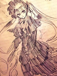 Rating: Safe Score: 0 Tags: 1girl bonnet dress flower image long_hair long_sleeves looking_at_viewer monochrome petals shinku solo twintails very_long_hair User: admin