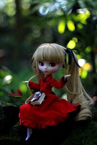 Rating: Safe Score: 0 Tags: 1girl bangs blonde_hair doll dress flower hair_ribbon long_hair long_sleeves red_dress ribbon shinku sitting solo twintails User: admin