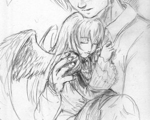 Rating: Safe Score: 0 Tags: 1girl angel_wings closed_eyes couple dress feathered_wings frills greyscale hug image long_hair long_sleeves monochrome smile solo suigintou traditional_media wings User: admin