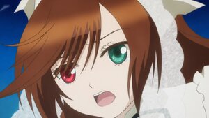 Rating: Safe Score: 0 Tags: 1girl brown_hair close-up face green_eyes image looking_at_viewer open_mouth red_eyes solo suiseiseki User: admin