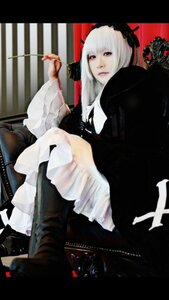 Rating: Safe Score: 0 Tags: 1girl dress frilled_sleeves frills gothic_lolita hairband lips lolita_fashion long_hair long_sleeves sitting solo suigintou white_hair User: admin