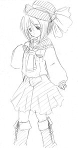 Rating: Safe Score: 0 Tags: 1girl bangs boots full_body greyscale hat image long_sleeves looking_at_viewer monochrome pleated_skirt school_uniform serafuku sketch skirt solo souseiseki standing User: admin