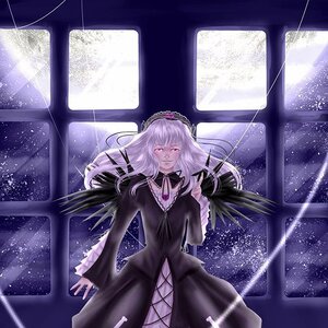 Rating: Safe Score: 0 Tags: 1girl black_wings dress flower frills hairband image long_hair long_sleeves pink_eyes silver_hair sky smile solo space star_(sky) starry_sky suigintou wings User: admin