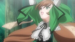 Rating: Safe Score: 0 Tags: 1girl :d brown_hair dress frills green_dress green_eyes image long_hair long_sleeves open_mouth outdoors ribbon smile solo suiseiseki User: admin