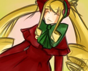 Rating: Safe Score: 0 Tags: blonde_hair bow bowtie closed_eyes dress hair_ribbon image long_hair red_dress shinku solo User: admin