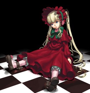 Rating: Safe Score: 0 Tags: 1girl argyle argyle_background blonde_hair blue_eyes bonnet bow bowtie checkered checkered_background checkered_floor chess_piece commentary_request cozy dress floor flower image long_hair on_floor perspective red_dress rose rozen_maiden shinku shoes sitting solo tile_floor tiles twintails very_long_hair User: admin