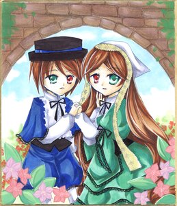 Rating: Safe Score: 0 Tags: 2girls blue_dress brown_hair dress flower green_dress green_eyes hat head_scarf heterochromia holding_hands image long_hair long_sleeves looking_at_viewer multiple_girls pair red_eyes short_hair siblings sisters souseiseki suiseiseki twins very_long_hair watering_can User: admin