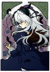 Rating: Safe Score: 0 Tags: 1girl black_wings dress feathers flower frilled_sleeves frills hairband image juliet_sleeves lolita_hairband long_hair long_sleeves looking_at_viewer red_eyes silver_hair solo suigintou wings User: admin