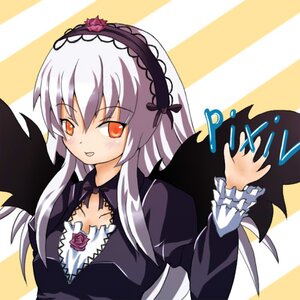 Rating: Safe Score: 0 Tags: 1girl auto_tagged black_dress black_wings detached_collar dress flower frills hairband image long_hair long_sleeves looking_at_viewer open_mouth rose silver_hair solo suigintou upper_body wings yellow_background User: admin