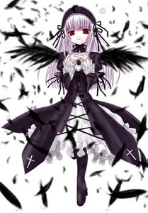 Rating: Safe Score: 0 Tags: 1girl black_wings blurry blurry_foreground depth_of_field dress feathers frills full_body hairband image long_hair long_sleeves looking_at_viewer motion_blur red_eyes ribbon solo standing suigintou very_long_hair white_background wings User: admin