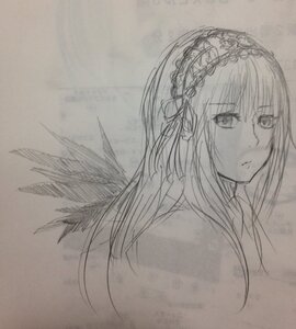 Rating: Safe Score: 0 Tags: 1girl bangs closed_mouth eyebrows_visible_through_hair feathered_wings greyscale hair_ribbon hairband image long_hair looking_at_viewer monochrome ribbon simple_background sketch solo suigintou traditional_media upper_body wings User: admin