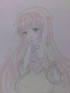 Rating: Safe Score: 0 Tags: 1girl dress frills green_dress green_eyes heterochromia image long_hair long_sleeves looking_at_viewer pink_hair red_eyes simple_background solo suiseiseki traditional_media very_long_hair watercolor_(medium) User: admin