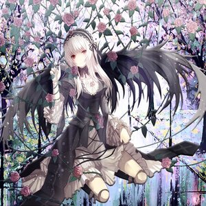 Rating: Safe Score: 0 Tags: 1girl dress flower gothic_lolita hairband image lolita_fashion long_hair looking_at_viewer lying pink_flower pink_rose plant purple_flower purple_rose red_eyes rose solo suigintou thorns vines white_rose wings User: admin