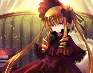 Rating: Safe Score: 0 Tags: 1girl blonde_hair blue_eyes bow curtains dress flower image indoors long_hair pink_flower pink_rose red_dress red_flower rose shinku solo twintails very_long_hair window User: admin