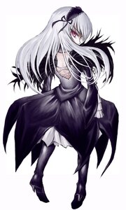 Rating: Safe Score: 3 Tags: 1girl auto_tagged boots dress frills full_body hairband image long_hair long_sleeves looking_at_viewer looking_back rose silver_hair solo suigintou wings User: admin