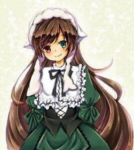 Rating: Safe Score: 0 Tags: 1girl blush brown_hair dress frills green_dress green_eyes head_scarf heterochromia image long_hair long_sleeves looking_at_viewer red_eyes smile solo suiseiseki very_long_hair User: admin