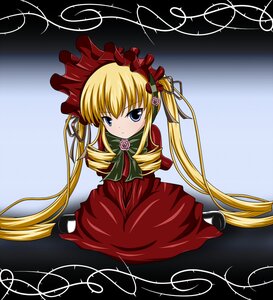 Rating: Safe Score: 0 Tags: 1girl blonde_hair blue_eyes bonnet bow dress drill_hair flower full_body image long_hair long_sleeves looking_at_viewer red_dress rose shinku sitting solo twintails very_long_hair User: admin