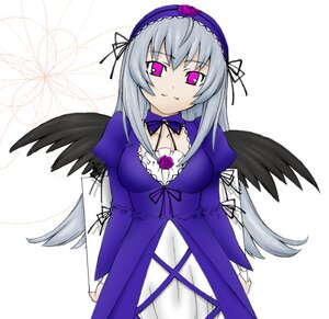 Rating: Safe Score: 0 Tags: 1girl black_wings detached_collar dress flower frills hairband image long_hair long_sleeves looking_at_viewer pink_eyes puffy_sleeves silver_hair smile solo suigintou white_background wings User: admin