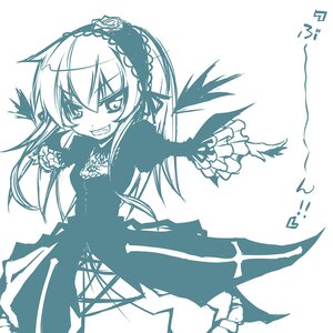 Rating: Safe Score: 0 Tags: 1girl dress flower frills grin image long_hair long_sleeves looking_at_viewer monochrome rose simple_background smile solo suigintou teeth white_background wings User: admin