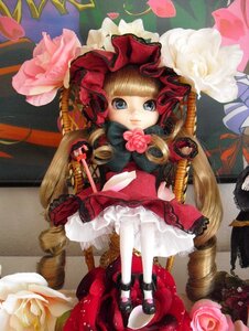 Rating: Safe Score: 0 Tags: 1girl blonde_hair blue_eyes bonnet bow doll dress drill_hair flower food frills long_hair long_sleeves pantyhose pink_flower red_dress rose shinku shoes sitting solo traditional_media twintails very_long_hair white_legwear User: admin