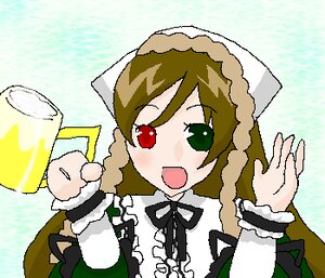 Rating: Safe Score: 0 Tags: 1girl :d alcohol beer brown_hair cup dress frills green_background green_eyes head_scarf heterochromia holding holding_cup image long_hair long_sleeves looking_at_viewer mug open_mouth red_eyes smile solo suiseiseki upper_body User: admin