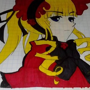 Rating: Safe Score: 0 Tags: 1girl bangs blonde_hair blue_eyes bow dress flower image long_hair red_flower red_rose rose shinku solo User: admin