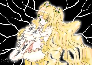 Rating: Safe Score: 0 Tags: 1girl blonde_hair boots cross-laced_footwear dress flower green_eyes hair_flower hair_ornament image kirakishou long_hair solo thorns very_long_hair User: admin