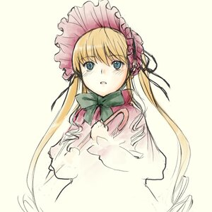 Rating: Safe Score: 0 Tags: 1girl :o blonde_hair blue_eyes blush bonnet bow bowtie cane dress green_bow image long_hair long_sleeves looking_at_viewer minato_fumi rozen_maiden shinku simple_background sketch solo twintails upper_body yellow_background User: admin
