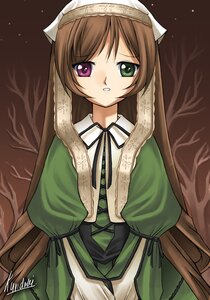 Rating: Safe Score: 0 Tags: 1girl bangs black_ribbon brown_hair chair dress green_dress green_eyes heterochromia image long_hair long_sleeves looking_at_viewer ribbon solo suiseiseki very_long_hair User: admin