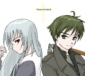 Rating: Safe Score: 0 Tags: 1boy 1girl blush green_eyes green_hair image long_hair red_eyes silver_hair solo suigintou User: admin