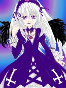 Rating: Safe Score: 0 Tags: 1girl black_wings dress feathered_wings feathers flower frills hairband image lolita_hairband long_hair long_sleeves looking_at_viewer pink_eyes puffy_sleeves ribbon silver_hair solo suigintou wings User: admin