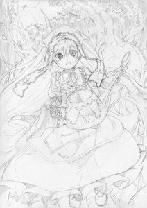 Rating: Safe Score: 0 Tags: 1girl dress frills greyscale hairband image long_hair long_sleeves looking_at_viewer monochrome open_mouth sketch solo suiseiseki very_long_hair User: admin