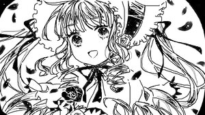 Rating: Safe Score: 0 Tags: 1girl :d bangs blush eyebrows_visible_through_hair flower greyscale hair_flower hair_ornament image long_hair looking_at_viewer monochrome open_mouth rose shinku simple_background smile solo upper_body white_background User: admin